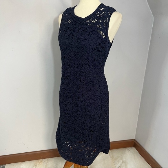 Brooks Brothers Crochet Cotton Midi Dress Preppy Career Business Blue Minimalist - Picture 3 of 13